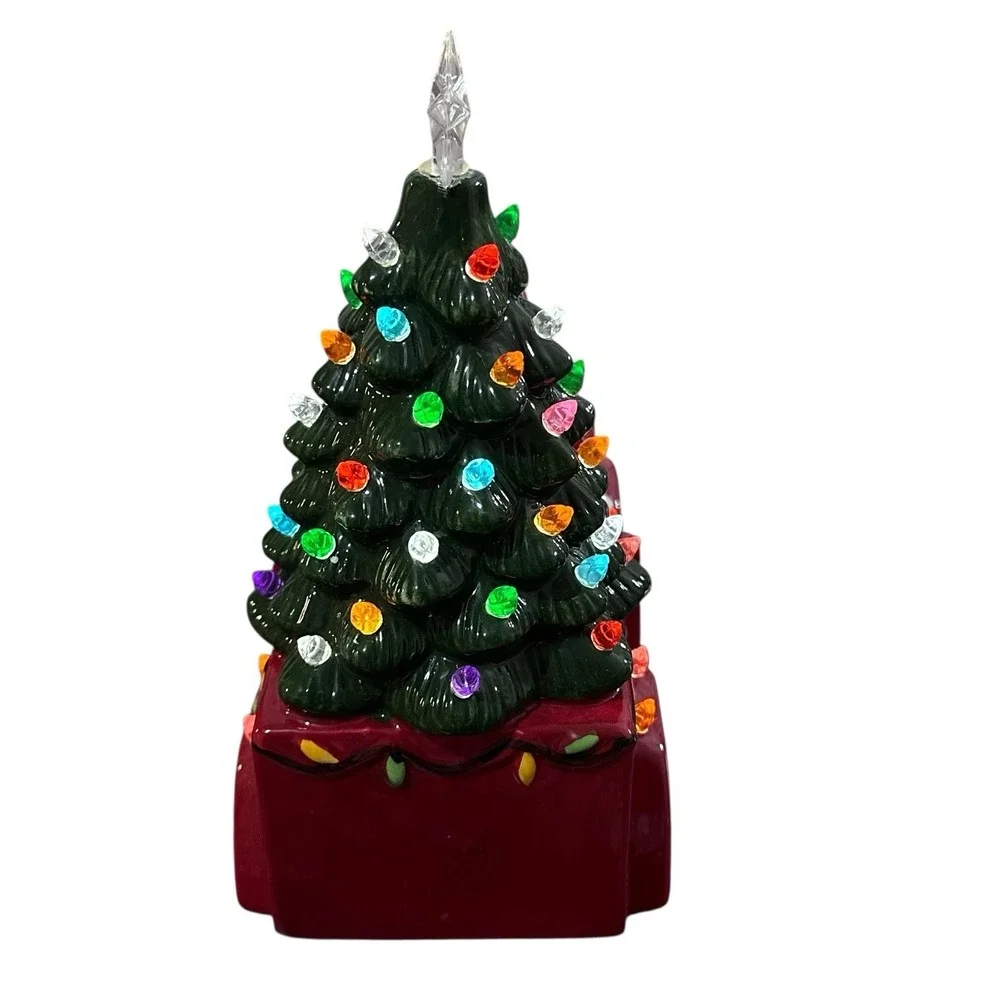 Ceramic Santa's Red Christmas Tree Delivery Truck Lights‎ Up Night Light
